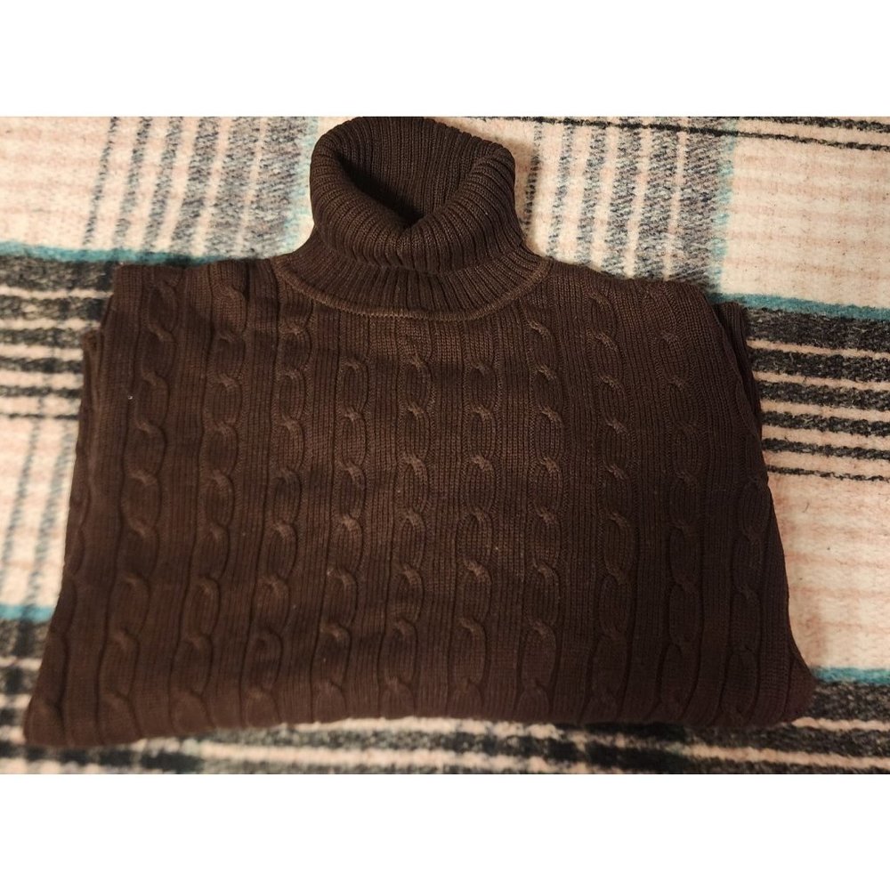 jones new york signature petite womens cable knit turtleneck blouse size large